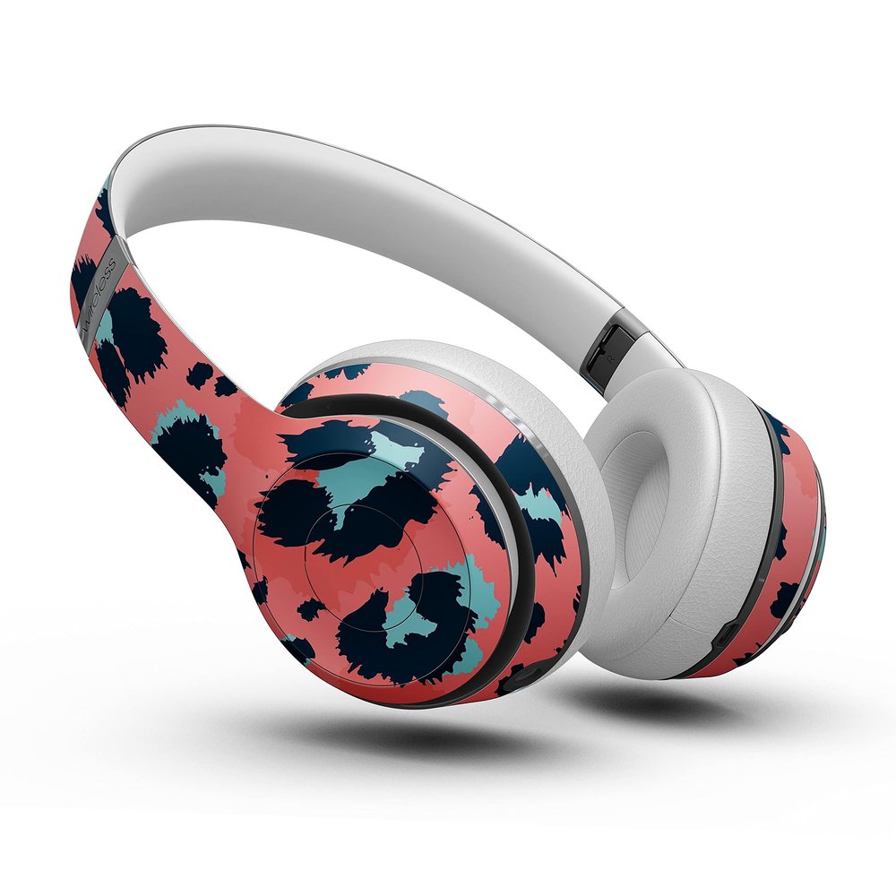 Design Skinz Leopard Coral and Teal V23 Skin Decal Vinyl Full-Body Wrap Kit Compatible with The Beats by Dre Solo 2 (Wired)