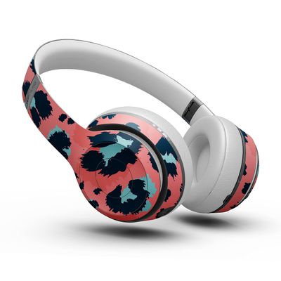 Design Skinz Leopard Coral and Teal V23 Skin Decal Vinyl Full-Body Wrap Kit Compatible with The Beats by Dre Studio 3 Wireless