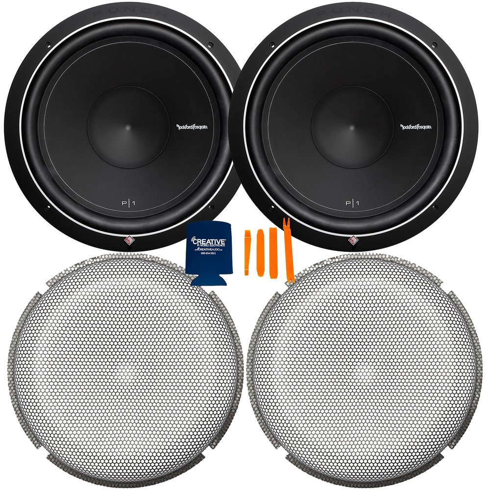 Rockford Fosgate 2 P1S2-15 Punch P1 15" 2-Ohm Subwoofers and 2 P1G-15 Stamped Grille Insert