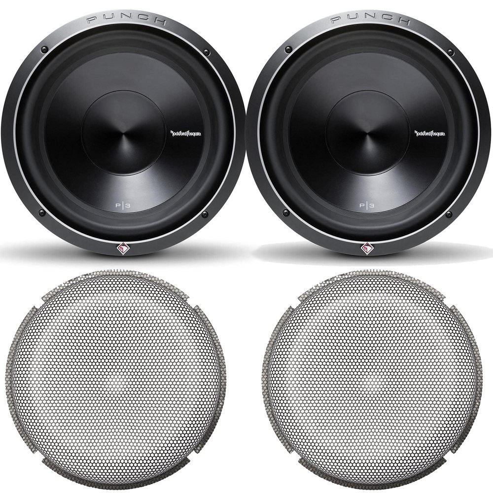 Rockford Fosgate 2 P3D4-12 Punch P3 12" Dual 4-Ohm Subwoofers and 2 P2P3G-12 Stamped Grille Insert