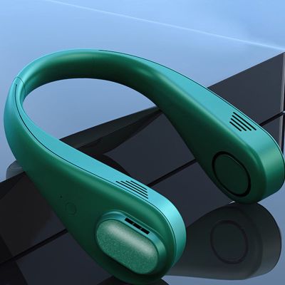 Portable USB Rechargable Hanging Neckband FansHands Free Bladeless Neck Fan,3 Speed Wearable Mini Neck Fan with Low Noise,Hanging Headphone DesignLightweightfor Traveling Camping Office, Green