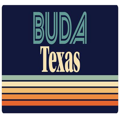 Buda Texas 5 x 2.5-Inch Vinyl Decal Sticker Retro Design
