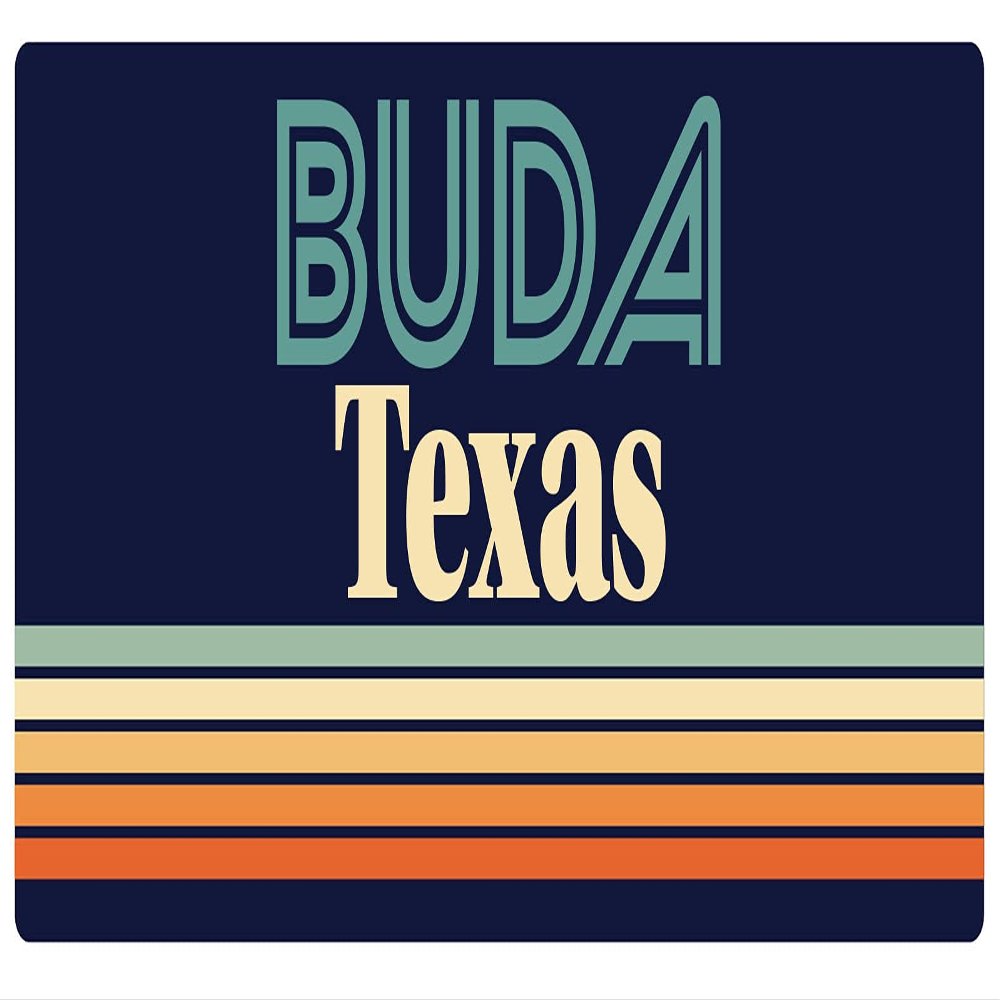 Buda Texas 5 x 2.5-Inch Vinyl Decal Sticker Retro Design
