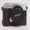E-P7 Case, BolinUS Handmade Genuine Real Leather Half Camera Case Bag Cover for Olympus Pen E-P7 EP7 Bottom Opening Version + Hand Strap (Coffee) view 1