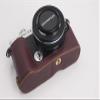 E-P7 Case, BolinUS Handmade Genuine Real Leather Half Camera Case Bag Cover for Olympus Pen E-P7 EP7 Bottom Opening Version + Hand Strap (Coffee) view 2