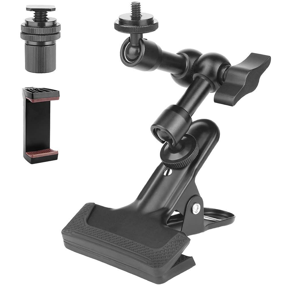 JEBUTU Super Clamp Camera Clamp Mount 5.5 Magic Arm with 1/4" Thread, Articulating Friction Arm Tripod Camera Mount for DSLR Camera, Video Light