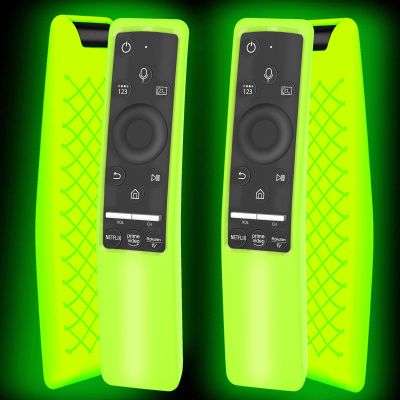 2 Pack Case Glow in The Dark Compatible with Samsung Smart TV Remote Controller BN59 Series, Silicone Cover Protector Shockproof Anti-Slip Skin Sleeve Green