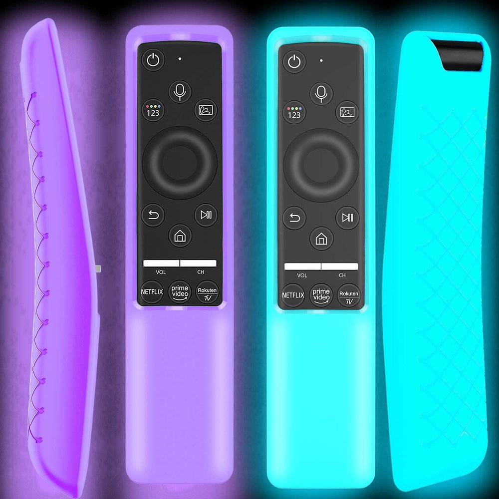 2 Pack Remote Case Glow in The Dark Compatible with Samsung Smart TV Remote Controller BN59 Series, Silicone Cover Protector Shockproof Anti-Slip Remote Skin Sleeve (Glow Purple and Sky)