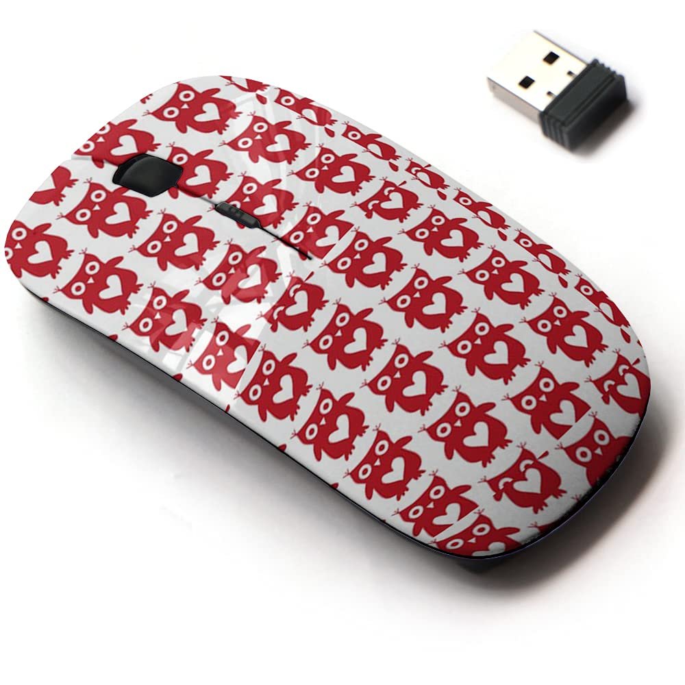 2.4G Wireless Mouse with Cute Pattern Design for All Laptops and Desktops with Nano Receiver - Cute owl red Silhouette