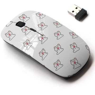 2.4G Wireless Mouse with Cute Pattern Design for All Laptops and Desktops with Nano Receiver - Cartoon Bear Heart