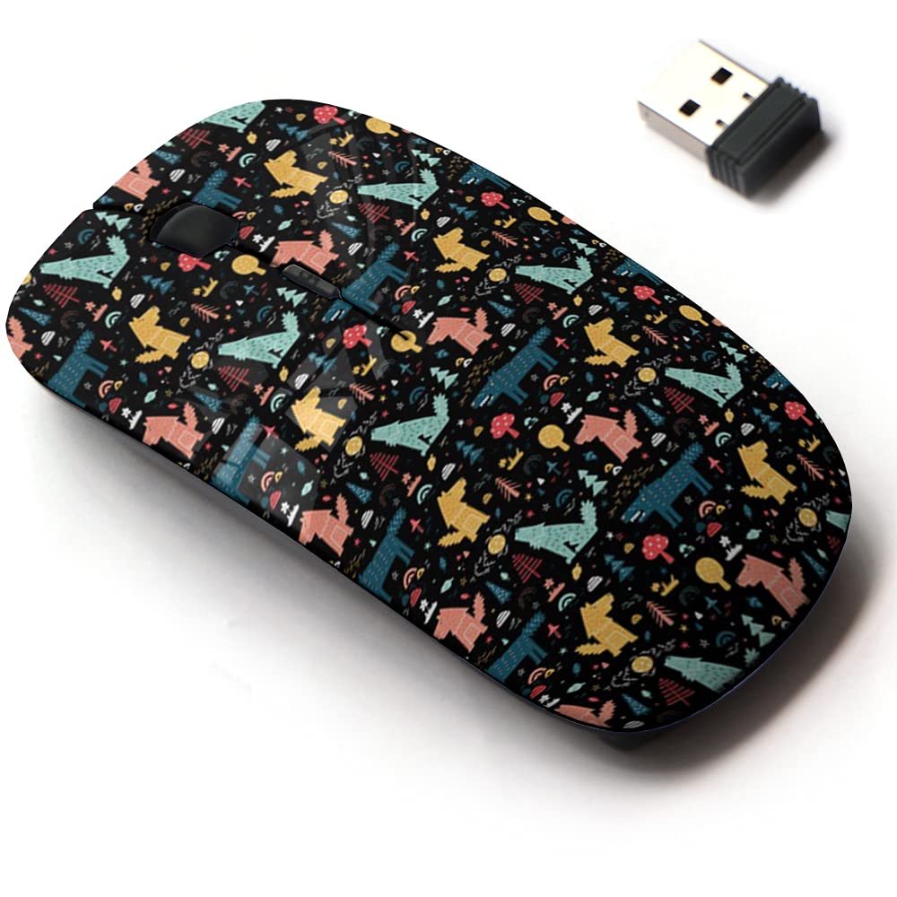 2.4G Wireless Mouse with Cute Pattern Design for All Laptops and Desktops with Nano Receiver - Cute Wolf