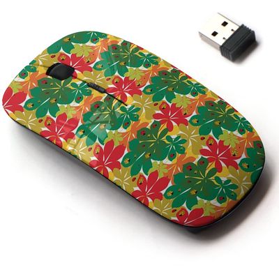 2.4G Wireless Mouse with Cute Pattern Design for All Laptops and Desktops with Nano Receiver - amless Chestnut Leaves