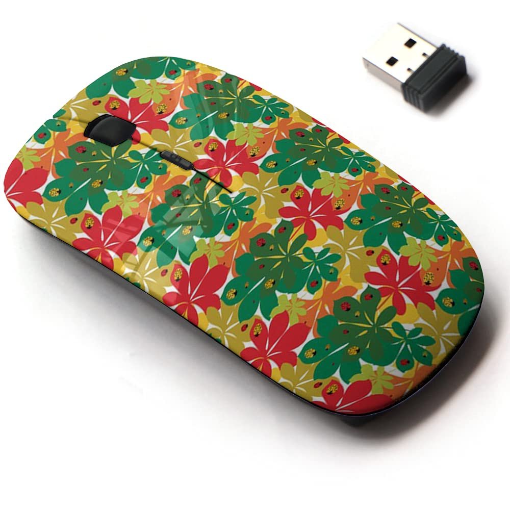 2.4G Wireless Mouse with Cute Pattern Design for All Laptops and Desktops with Nano Receiver - amless Chestnut Leaves