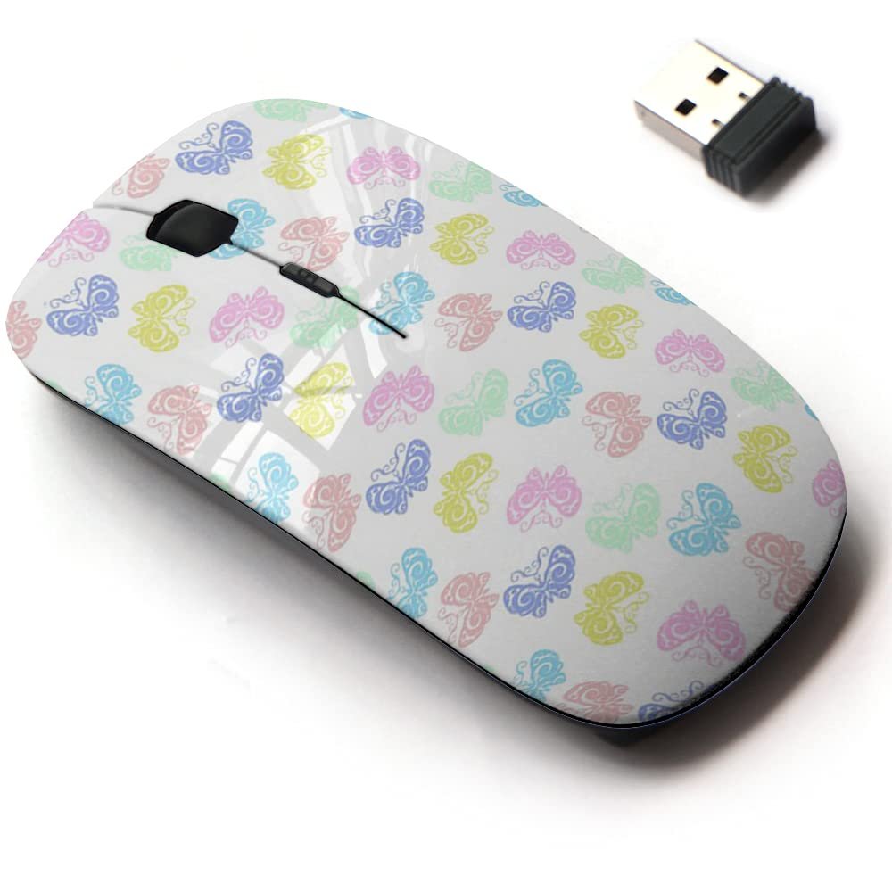 2.4G Wireless Mouse with Cute Pattern Design for All Laptops and Desktops with Nano Receiver - Butterflies