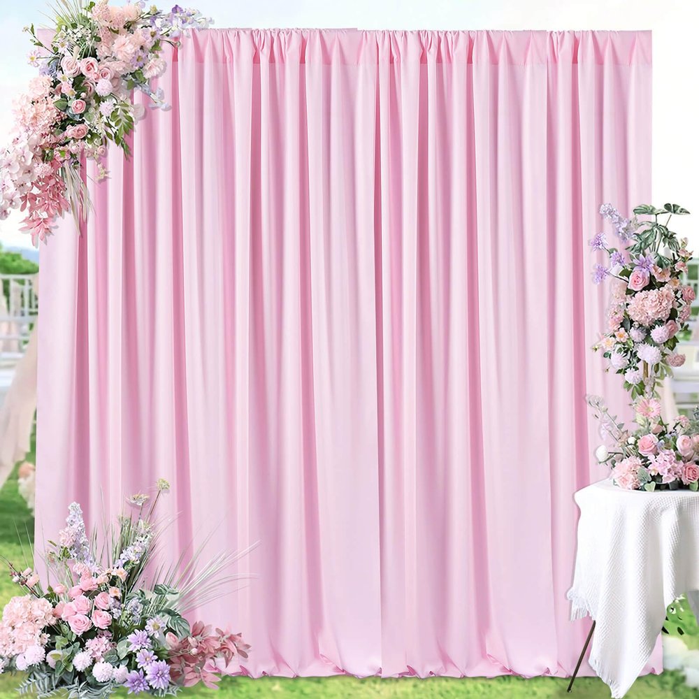 10ft x 8ft Pink Backdrop Curtain for Parties Pink Polyester Photography Backdrop Drapes for Birthday Wedding Birthday Baby Shower 2 Panels 5ft x 8ft
