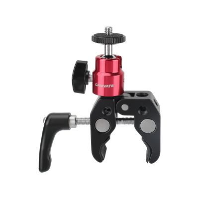 CAMVATE Universal Super Crab Gripper Clamp with Strengthened Screw Knob + Adjustable 1/4"-20 Ball Head Support (Red) Holder - 2882