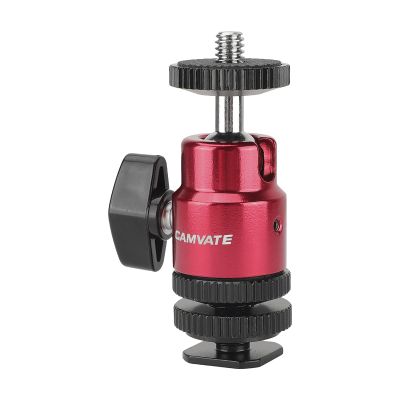 CAMVATE Ball Head Support (Red) with Double End 1/4"-20 Threads + Shoe Mount Adapter with 1/4" Lock Nuts - 2881