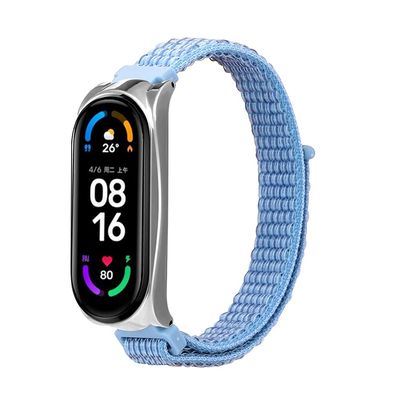 TryBest Bracelet Compatible with Xiaomi Mi Band 6,Nylon Sport Watch Bnd Adjustable 5.5-8.1 inch Replacement Strap with Metal Frame for Women Men Compatible with Xiaomi Mi Band 6 - Blue