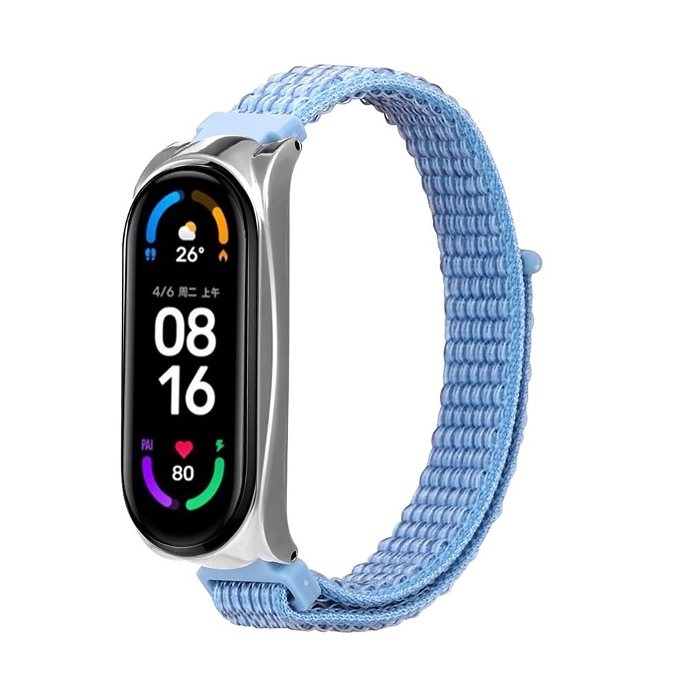TryBest Bracelet Compatible with Xiaomi Mi Band 6,Nylon Sport Watch Bnd Adjustable 5.5-8.1 inch Replacement Strap with Metal Frame for Women Men Compatible with Xiaomi Mi Band 6 - Blue