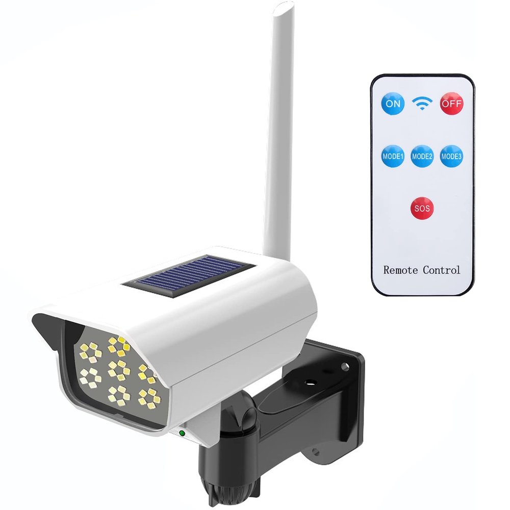 Solar Powered Fake Security Camera, Dummy Simulated CCTV Surveillance System with LED PIR Motion Sensor Detection Light for Indoor Outdoor Home, Office, Shop, Garage