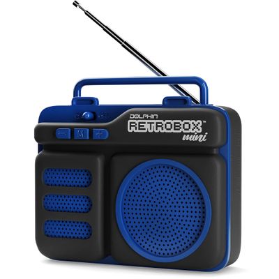 Dolphin Retrobox Mini RTX-10 - Bluetooth Speakers with FM Radio, USB Drive, Micro SD Card MP3 Player, 3.5mm Aux Jack - Rechargeable Music Device, Up to 12 Hours Play Time, 2" Full Range Woofer - Blue