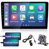 9 Inch Double Din Touch Screen Car Radio with CarPlay Android Auto, Car Play Touchscrren Stereo with Bluetooth Mirror Link FM/AM/RDS Button Lights EQ SWC, Car Audio Receiver with Backup Camera Mic view 1