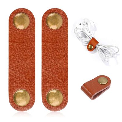 AKOAK 2 Pcs Leather Cable Straps, Cable Organizer USB Holder, Cable Management, for Organizing USB Cable Headphone Wires Cable Clips
