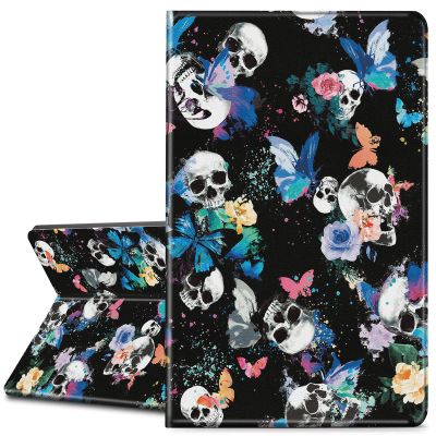 Case for Kindle 10th Generation 2019 6" E-Reader - Lightweight Premium PU Leather Folio Cover Adjustable Stand Soft Back Shell with Auto Wake/Sleep for Kindle 10th, Skull Butterfly Flowers
