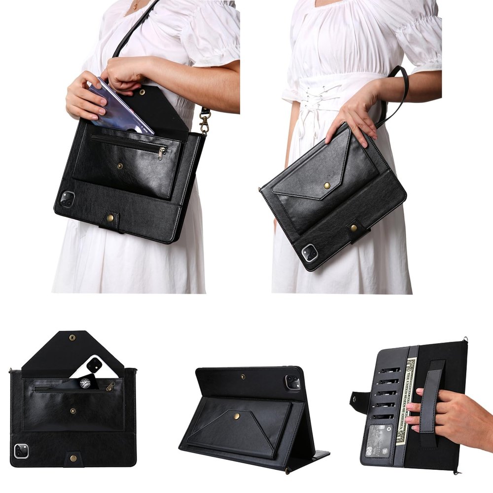PU Leather Case for iPad Pro 11 2022 Air 11 2026 with Shoulder Hand Strap