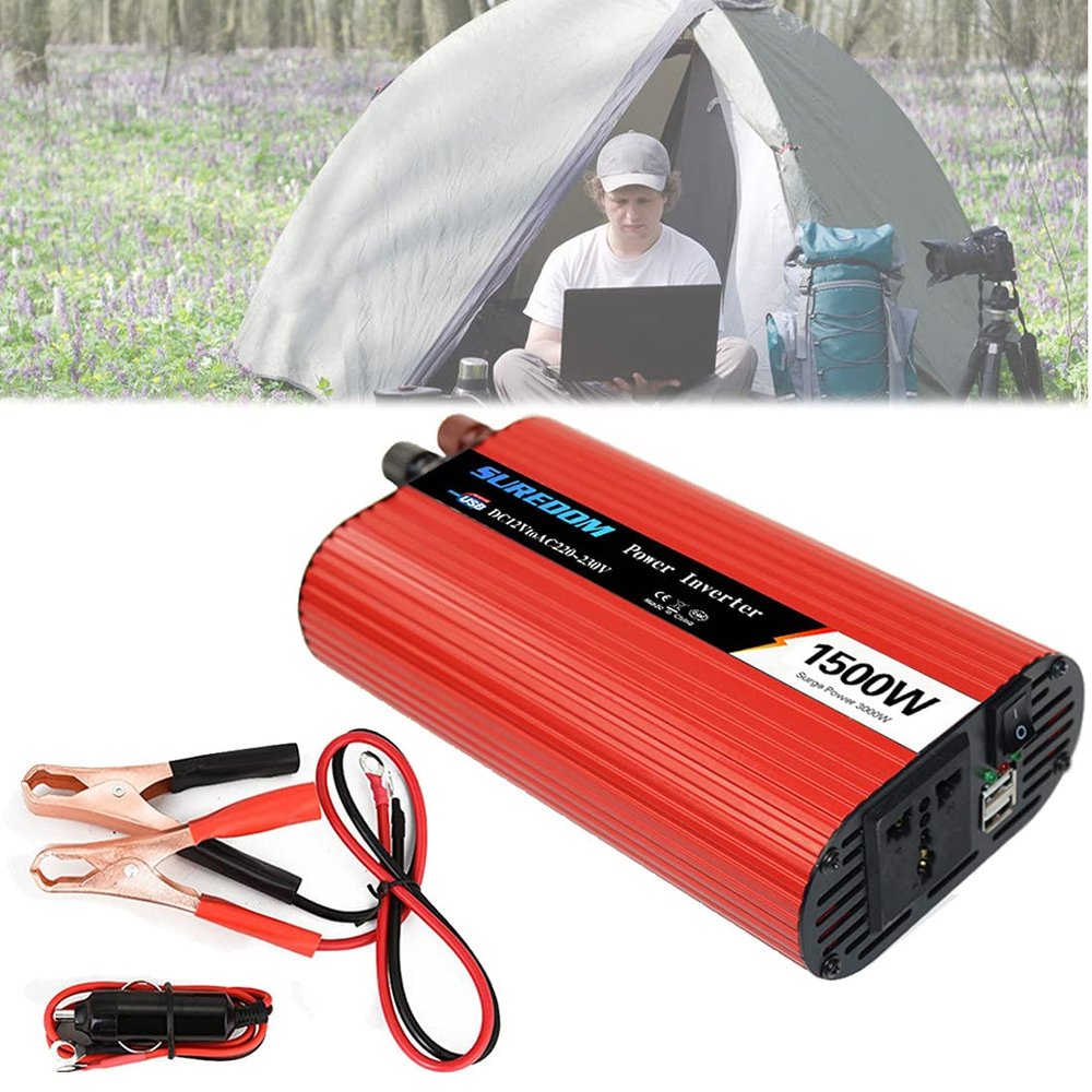 1000w 1500w 2000w Inverter Car Inverter Dual USB Charger Solar Inverter Power Converter Dc 12v 24v to Ac 110v 220v Pure Sine Wave Inverter,1500V-24vto220v