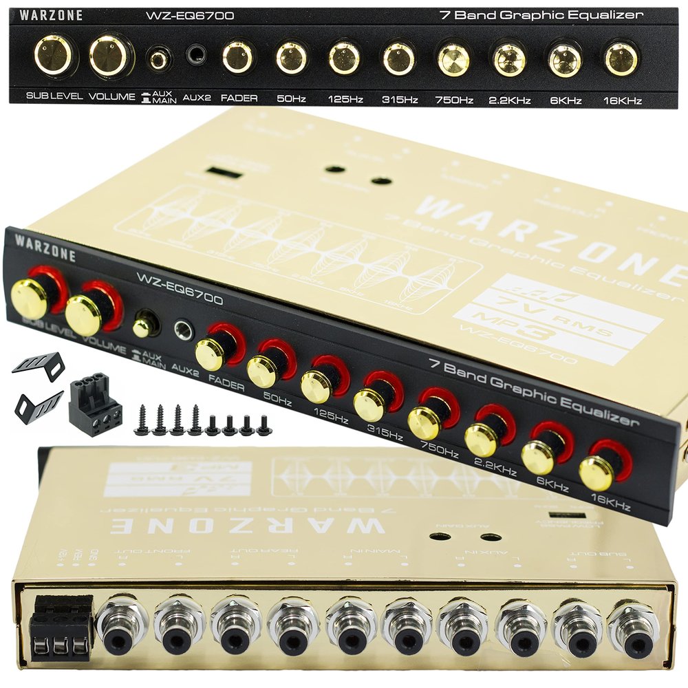 Warzone EQ6700 1/2 Din 7 Band Car Audio Equalizer EQ w/Front, Rear + Sub Output, Up to 7V RMS of Output, Gold-Plated RCA connectors for Best Audio Output for Car, Boat, RV, RTV, Motorcycle