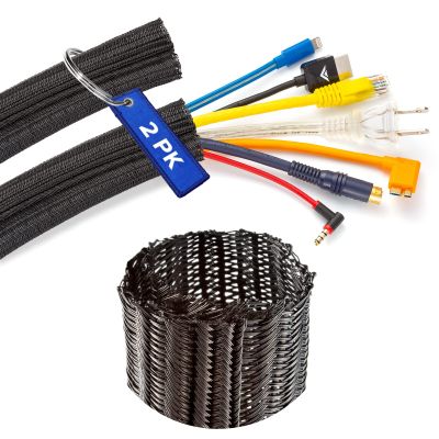 Cable Management Wire Loom 3ft -1/2 inch, Cable Sleeve Split Tubing, Cord Covers for Wires on Floor, Cord Protectors from Pets Chewing Cables, Black (2 Pack)