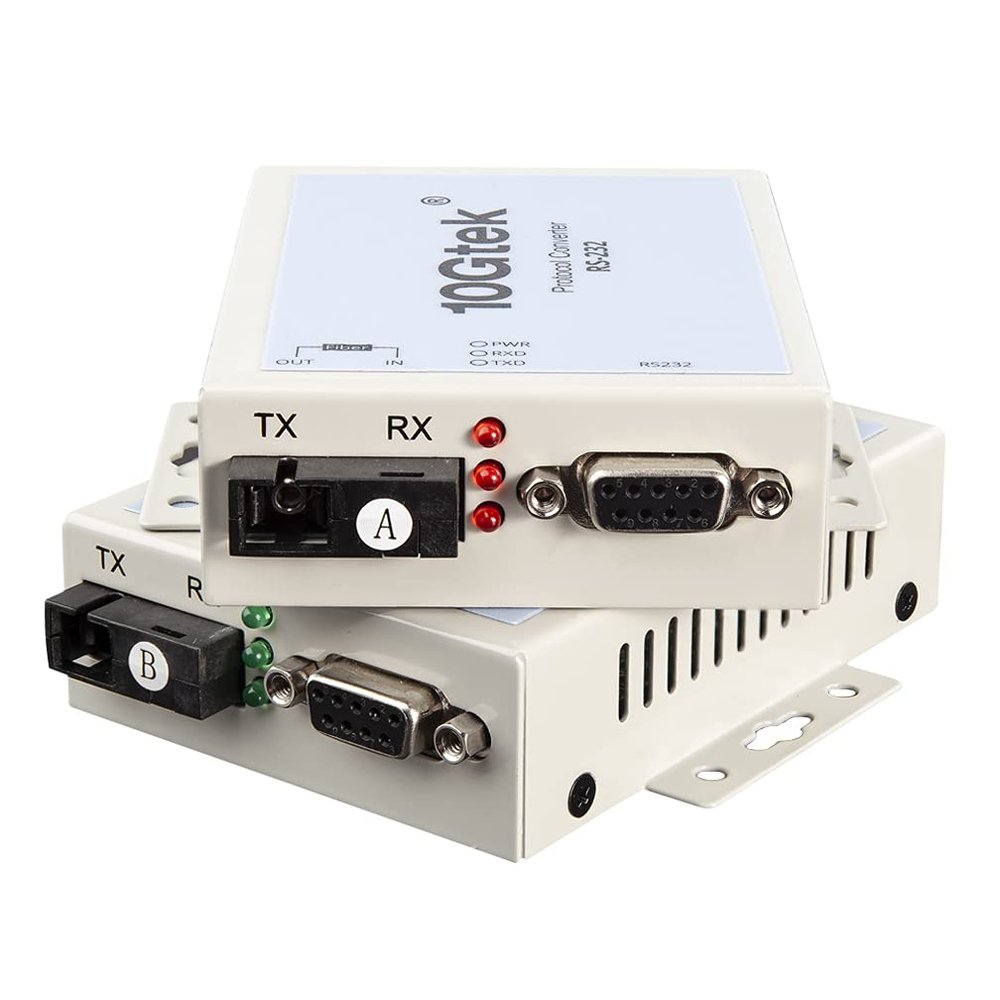 Serial RS232 to Fiber Optic Media Converter, Serial Communication Data Converter Device Server, SM Bidi SC 1310nm 20km, Daisy-Chain or Redundant-Ring FO