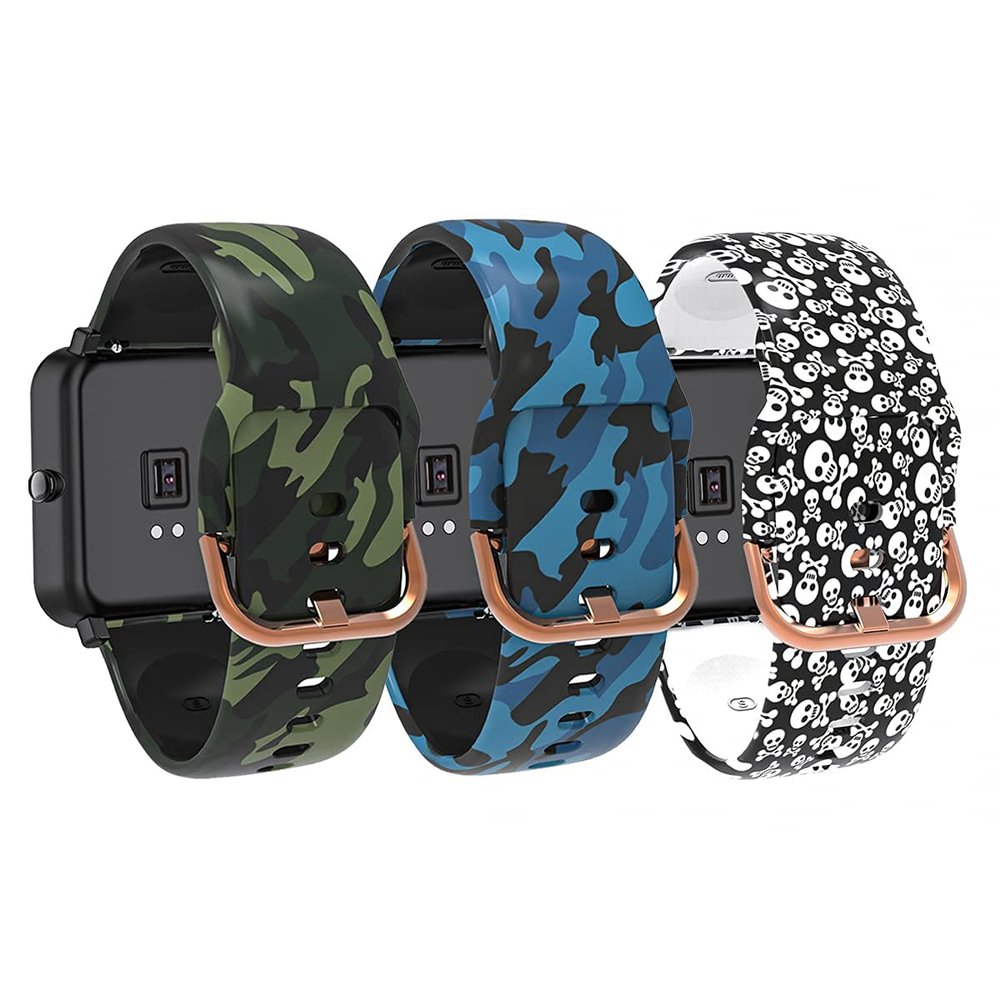 3-Pack Bands Compatible with IOWODO Smart Watch Band, Quick Release Soft Silicone Pattern Printed Straps Replacement for IOWODO Smartwatch Women&Men (3 Colors B)