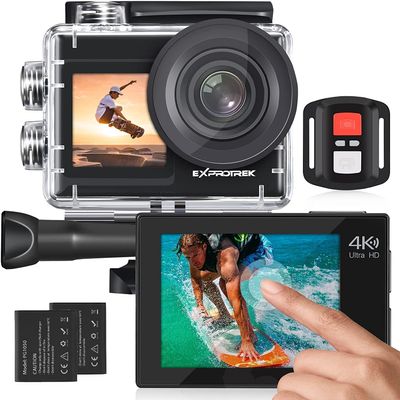 Exprotrek Action Camera 4K 60FPS with Touch Screen,EIS 170 Ultra Wide Angle, 40m Waterproof Underwater Remote Control Sports Camera with Helmet Accessories