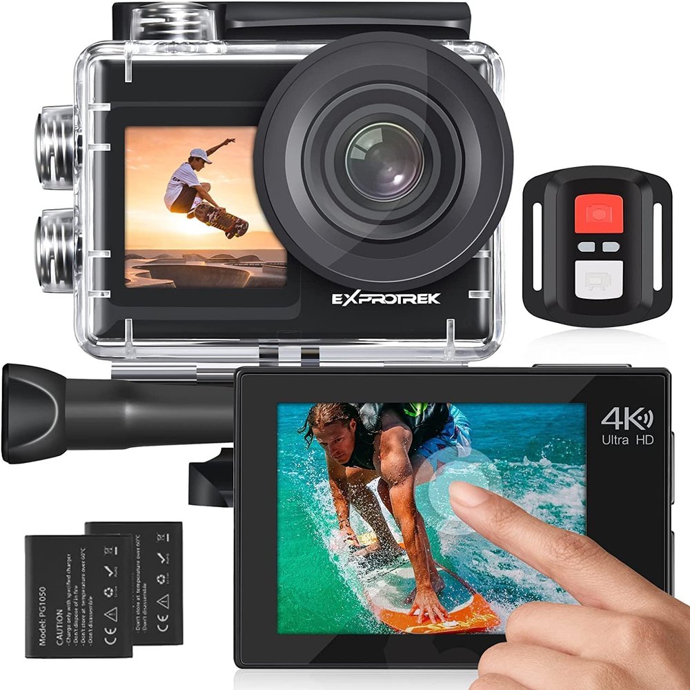 Exprotrek Action Camera 4K 60FPS with Touch Screen,EIS 170 Ultra Wide Angle, 40m Waterproof Underwater Remote Control Sports Camera with Helmet Accessories