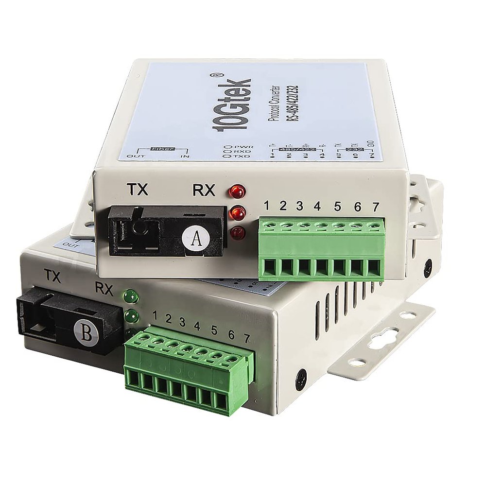 Serial RS485/RS422/RS232 to Fiber Optic Media Converter, Serial Communication Data Converter Device Server, SM Bidi SC 1310nm 20km, Daisy-Chain or Redundant-Ring FO