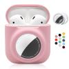 2 in 1 Silicone Protective Skin Cover Compatible with AirPod 1&2 and AirTag, Soft Comprehensive Protective Case with 2 PCS TPU Screen Protector, Anti-Scratch Anti-Fall Anti-Lost(Pink) view 1