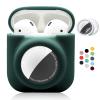 2 in 1 Silicone Protective Skin Cover Compatible with AirPod 1&2 and AirTag, Soft Comprehensive Protective Case with 2 PCS TPU Screen Protector, Anti-Scratch Anti-Fall Anti-Lost(BlackishGreen) view 1