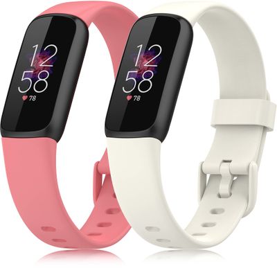 Lijinlan Bands Compatible with Fitbit Luxe Women Men, Soft Silicone Stylish Replacement Straps for Fitbit Luxe/Luxe Special Edition SmartWatch 2021 (C2-Magenta Beige, Large(6.1"-8.7"))