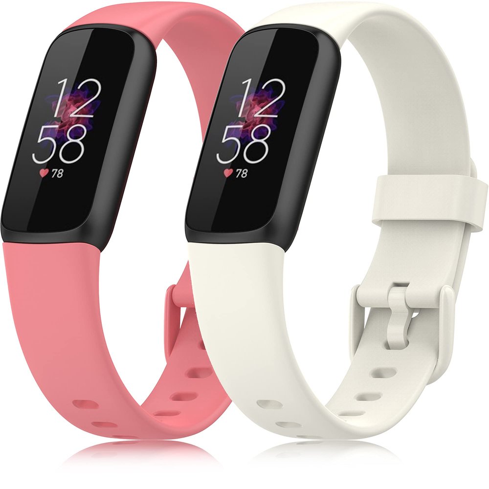 Lijinlan Bands Compatible with Fitbit Luxe Women Men, Soft Silicone Stylish Replacement Straps for Fitbit Luxe/Luxe Special Edition SmartWatch 2021 (C2-Magenta Beige, Large(6.1"-8.7"))