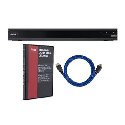 Sony UBP-X800M2 4K Ultra HD Blu-ray Player with HDR with Knox Gear 4K HDMI Cable and Focus DVD Lens Cleaner Bundle (3 Items)