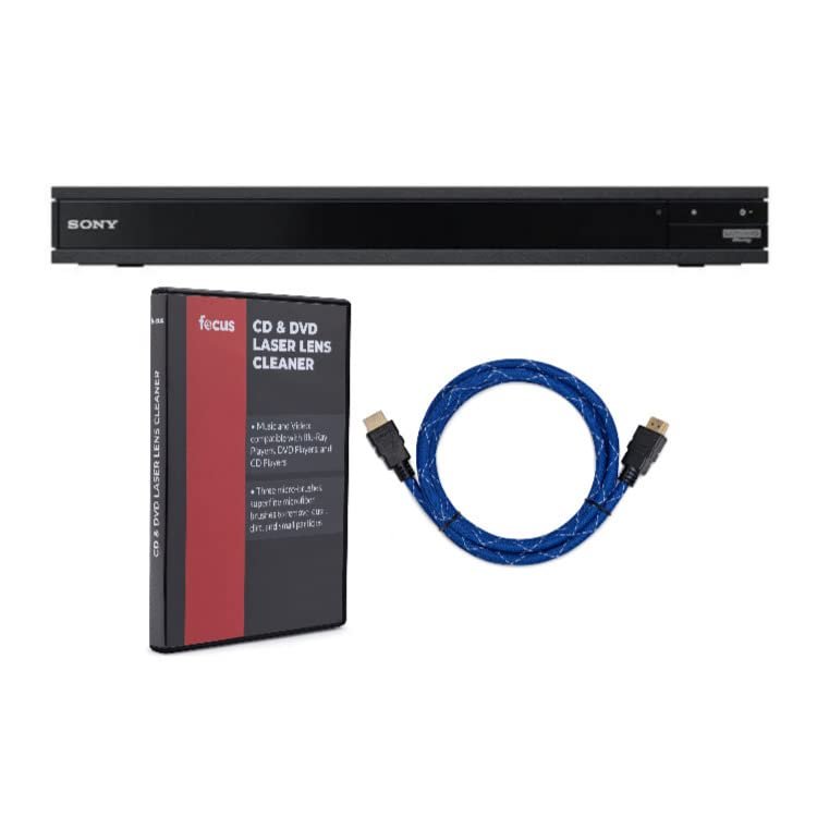 Sony UBP-X800M2 4K Ultra HD Blu-ray Player with HDR with Knox Gear 4K HDMI Cable and Focus DVD Lens Cleaner Bundle (3 Items)