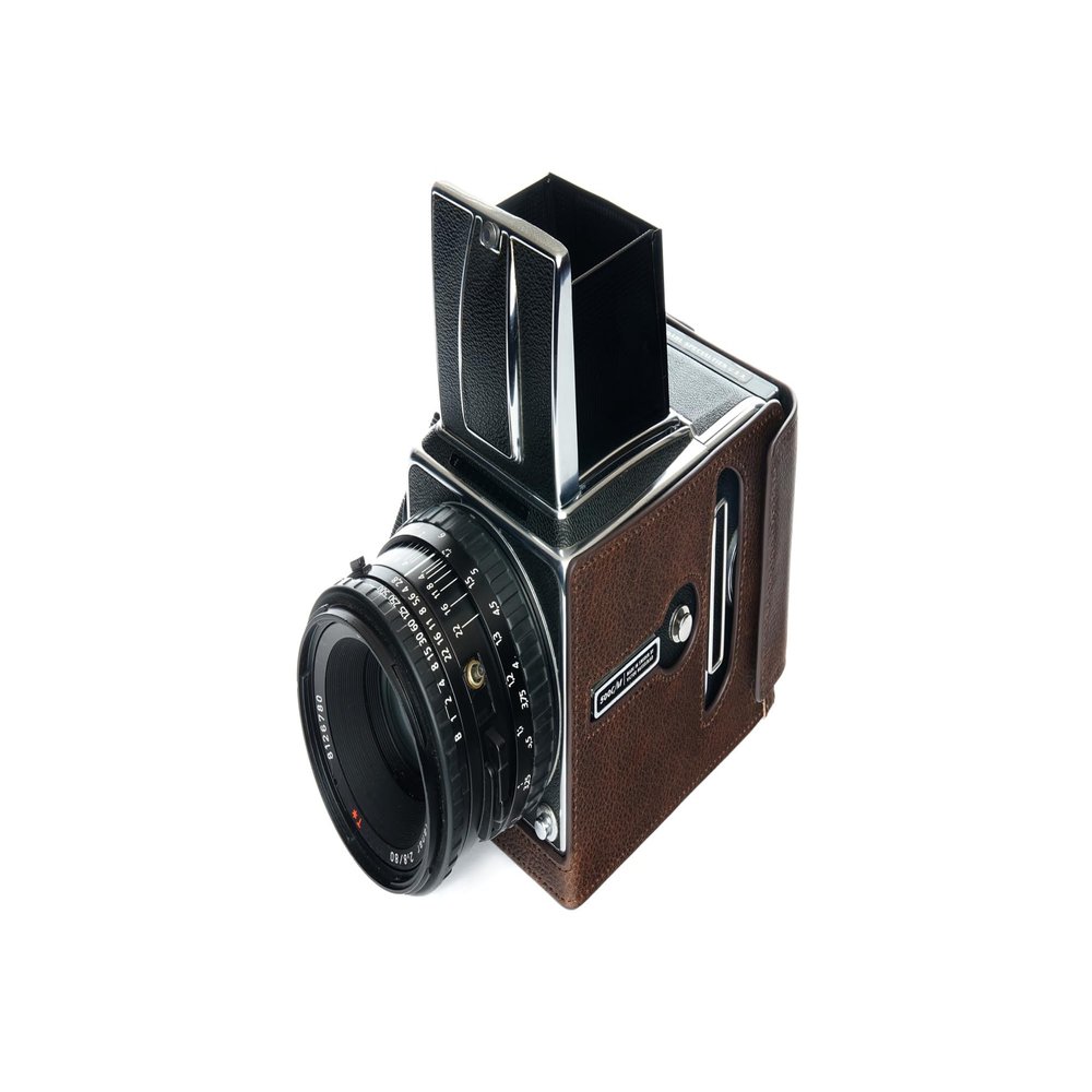Handmade Genuine Real Leather Half Camera Case Bag Cover for Hasselblad 500CM Coffee Color