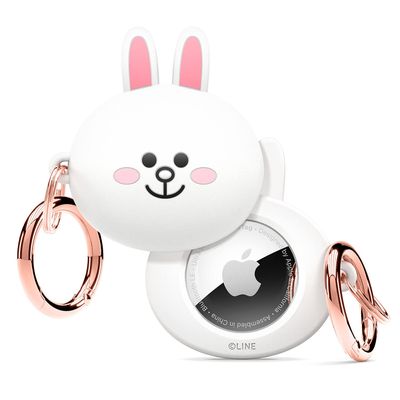 elago l LINE Friends Silicone Case Compatible with Apple AirTag 2nd Gen (2026) & 1st Gen Tracker - Full Protection, Keychain Included, Slim and Simple Design, Scratch-Free, Drop Protection [Official Merchandise] (CONY)