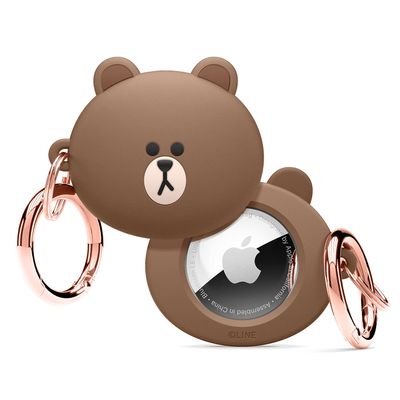 elago l LINE Friends Silicone Case Compatible with Apple AirTag 2nd Gen (2026) & 1st Gen Tracker - Full Protection, Keychain Included, Slim and Simple Design, Scratch-Free, Drop Protection [Official Merchandise] (Brown)