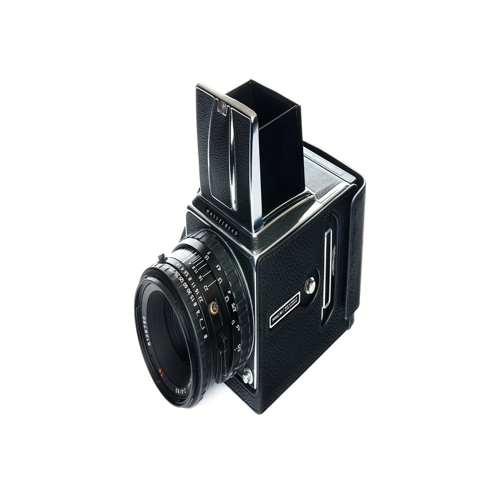 500CM Case, BolinUS Handmade Genuine Real Leather Half Camera Case Bag Cover for Hasselblad 500CM (Black with Black Stitch)