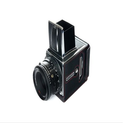 500CM Case, BolinUS Handmade Genuine Real Leather Half Camera Case Bag Cover for Hasselblad 500CM (Black with Red Stitch)
