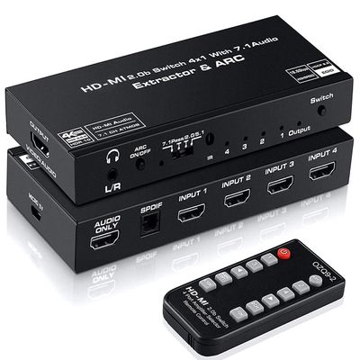 4K HDMI Switcher with Audio Extractor,HD 1080P 4 in 1 Out HDMI Switcher with ARC SPDIF Converter ,3.5mm Stereo Audio