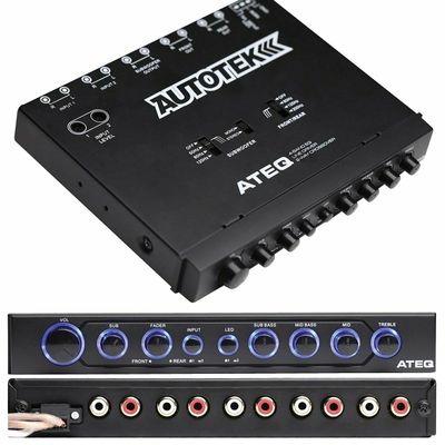 Autotek 4-Band Audio Equalizer with Built-in 2-Way Crossover, 9 Volts, 1/2 DIN, re-amp EQ with Front/Rear Active Crossover, and Selectable 12dB high-Pass Crossover PK2